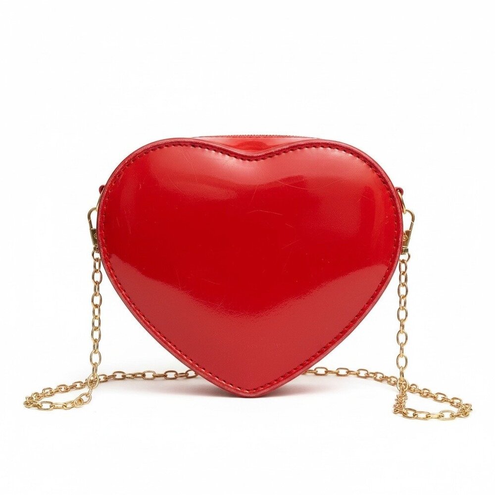 Red Heart Shaped Mini Crossbody Bag Gold Chain Y2K Coquette Jelly Purse